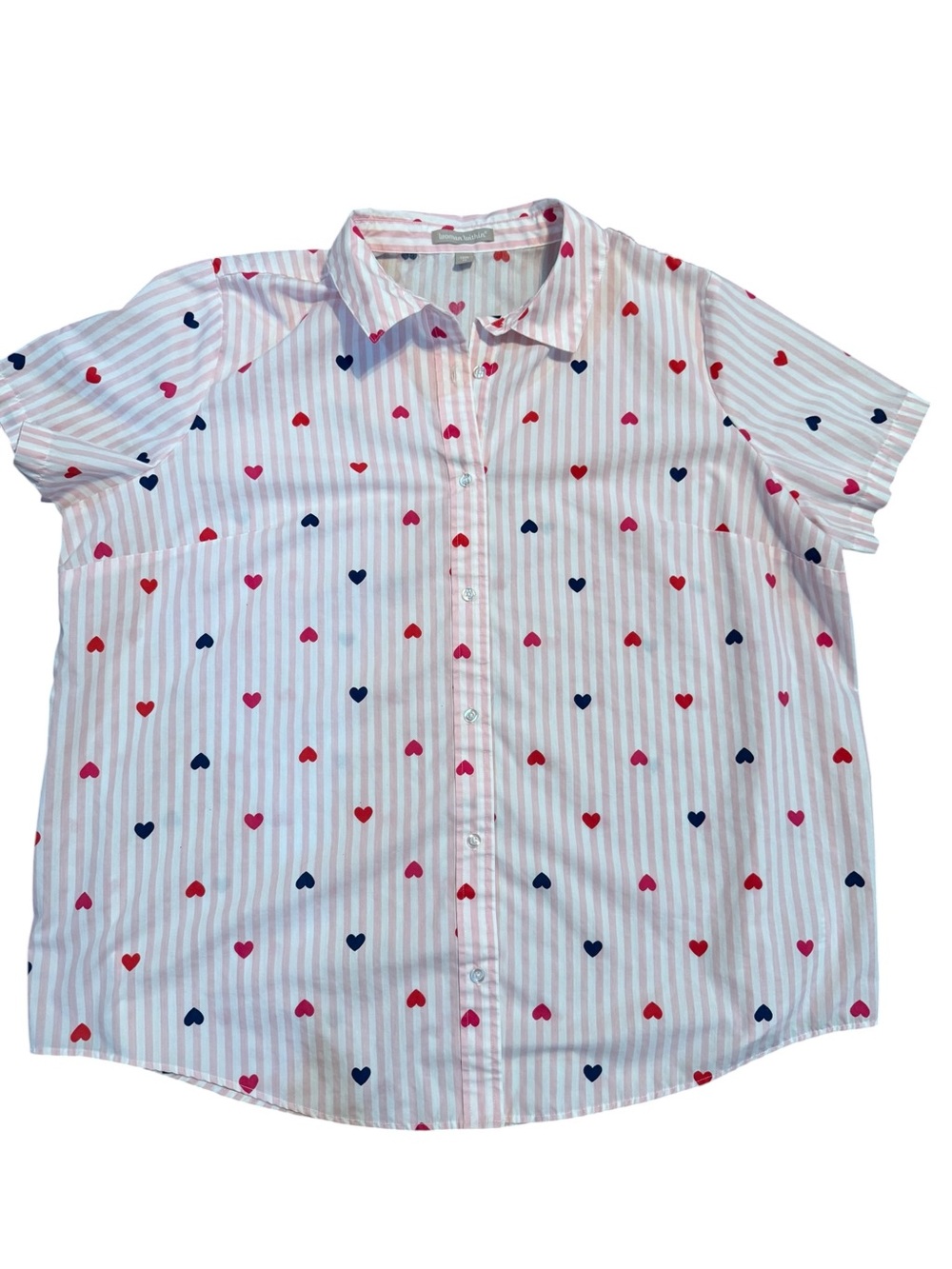 Woman Within White & Pink Striped Short-Sleeve Button-Up Size 1X 22-24